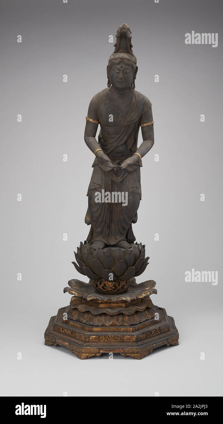 Kannon Bosatsu, 12th/14th century, Japan, Wood with traces of polychromy, H. 84.5 cm (33 1/4 in Stock Photo