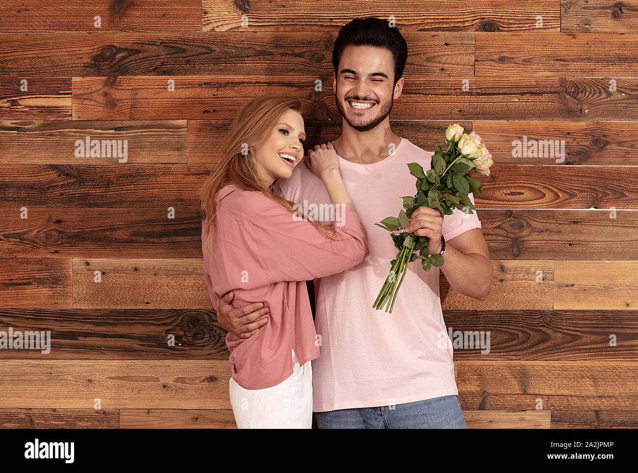 Romantic Date Handsome Man Giving Flower Bouquet To Beautiful Woman