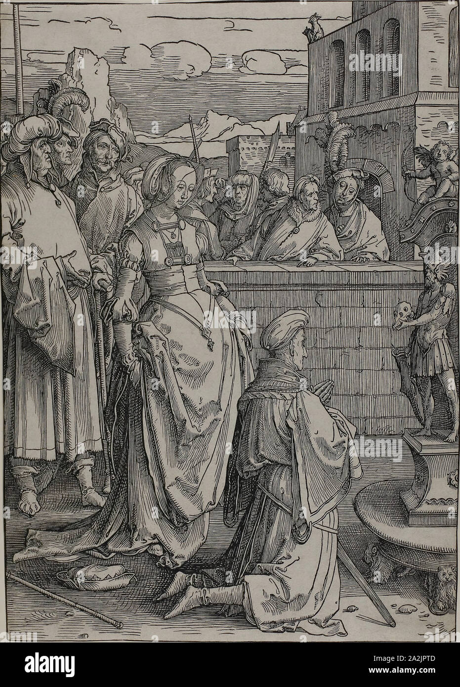 Solomon’s Idolatry, c. 1514, Lucas van Leyden, Netherlandish, c. 1494-1533, Netherlands, Woodcut in black on off-white laid paper, 411 x 290 mm (image/sheet, sheet trimmed within block Stock Photo