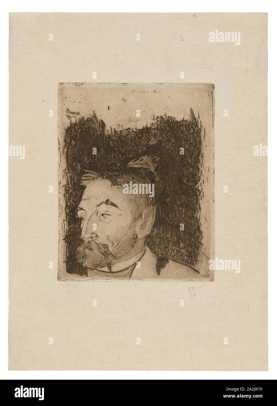 Portrait of Stéphane Mallarmé, 1891, printed 1919, Paul Gauguin, French, 1848-1903, France, Etching, drypoint and engraving in brown-black on cream Japanese laid paper, 183 × 145 mm (plate), 330 × 240 mm (sheet Stock Photo