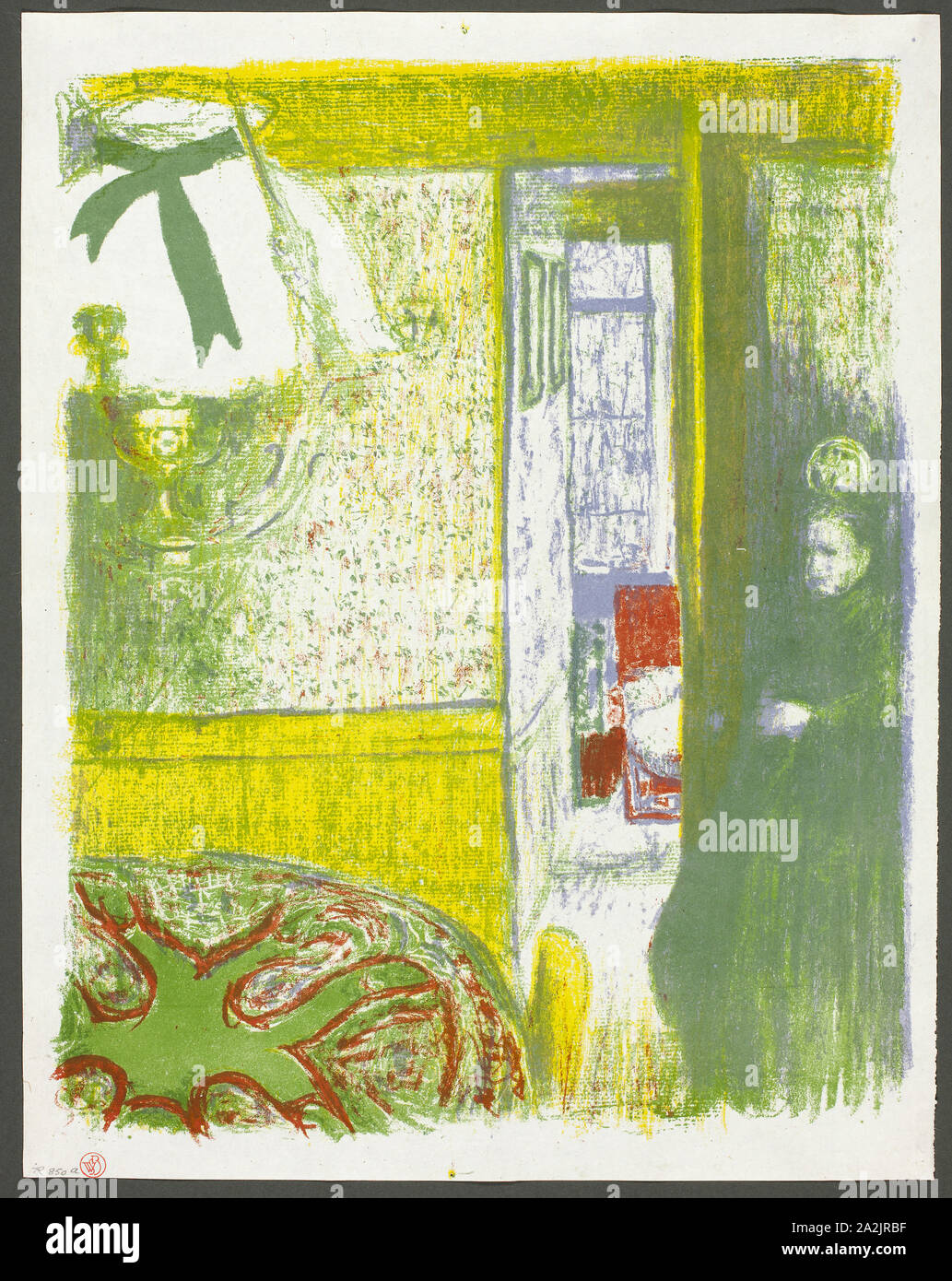 Interior with Hanging Lamp, 1899, Edouard Vuillard (French, 1868-1940), printed by Auguste Clot (French, 1858-1936), published by Ambroise Vollard (French, 1867-1939), France, Color lithograph on grayish-ivory China paper, 381 × 285 mm (image), 385 × 303 mm (sheet Stock Photo