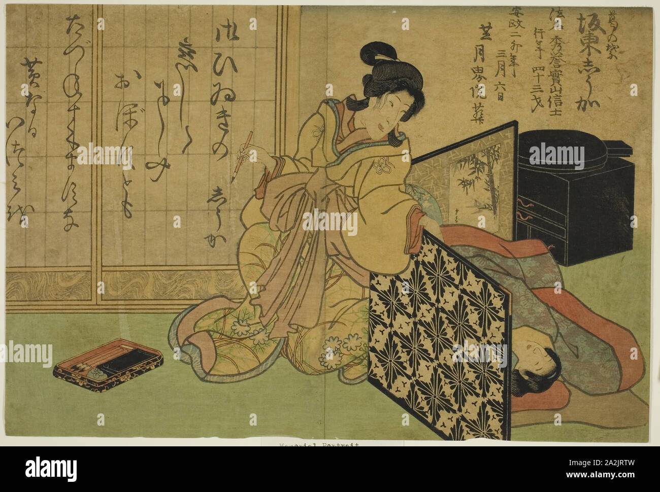 Memorial Portrait of the Actor Bando Shuka I, 1855, Utagawa School, Japanese, 19th century, Japan, Color woodblock print Stock Photo