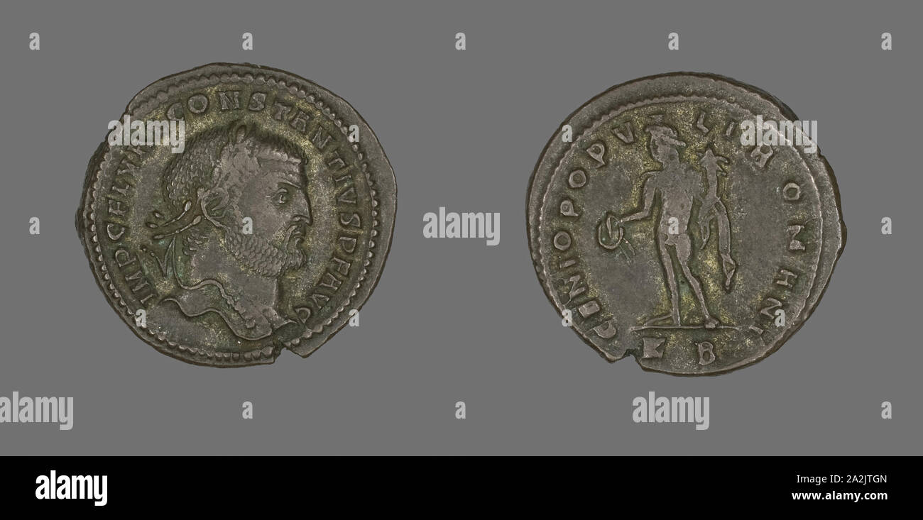 Coin Portraying Emperor Constantius I, AD 305/306, Roman, Roman Empire, Bronze, Diam. 2.8 cm, 7.48 g Stock Photo