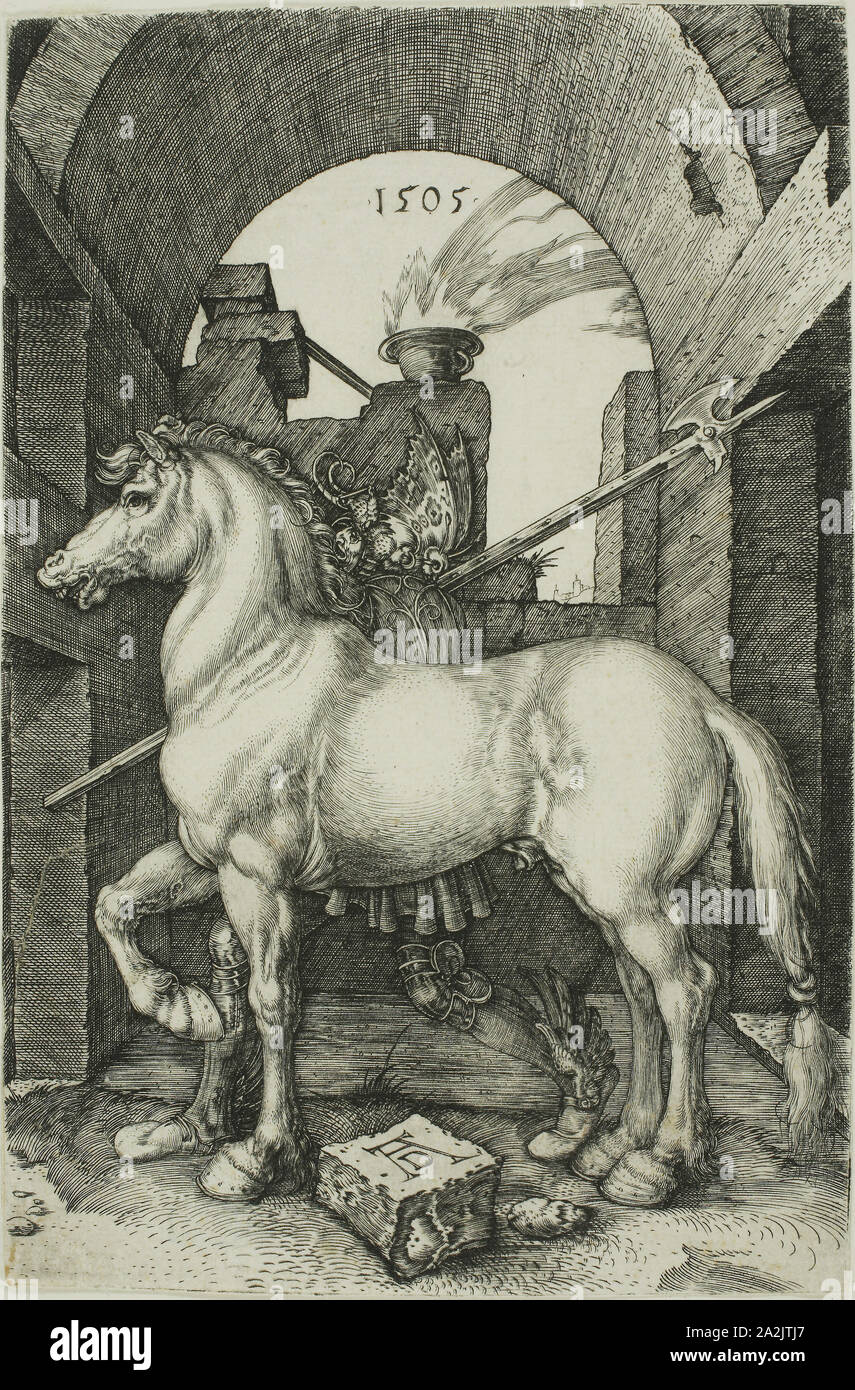 The Small Horse, 1505, Albrecht Dürer, German, 1471-1528, Germany, Engraving in black on ivory laid paper, 163 x 108 mm Stock Photo