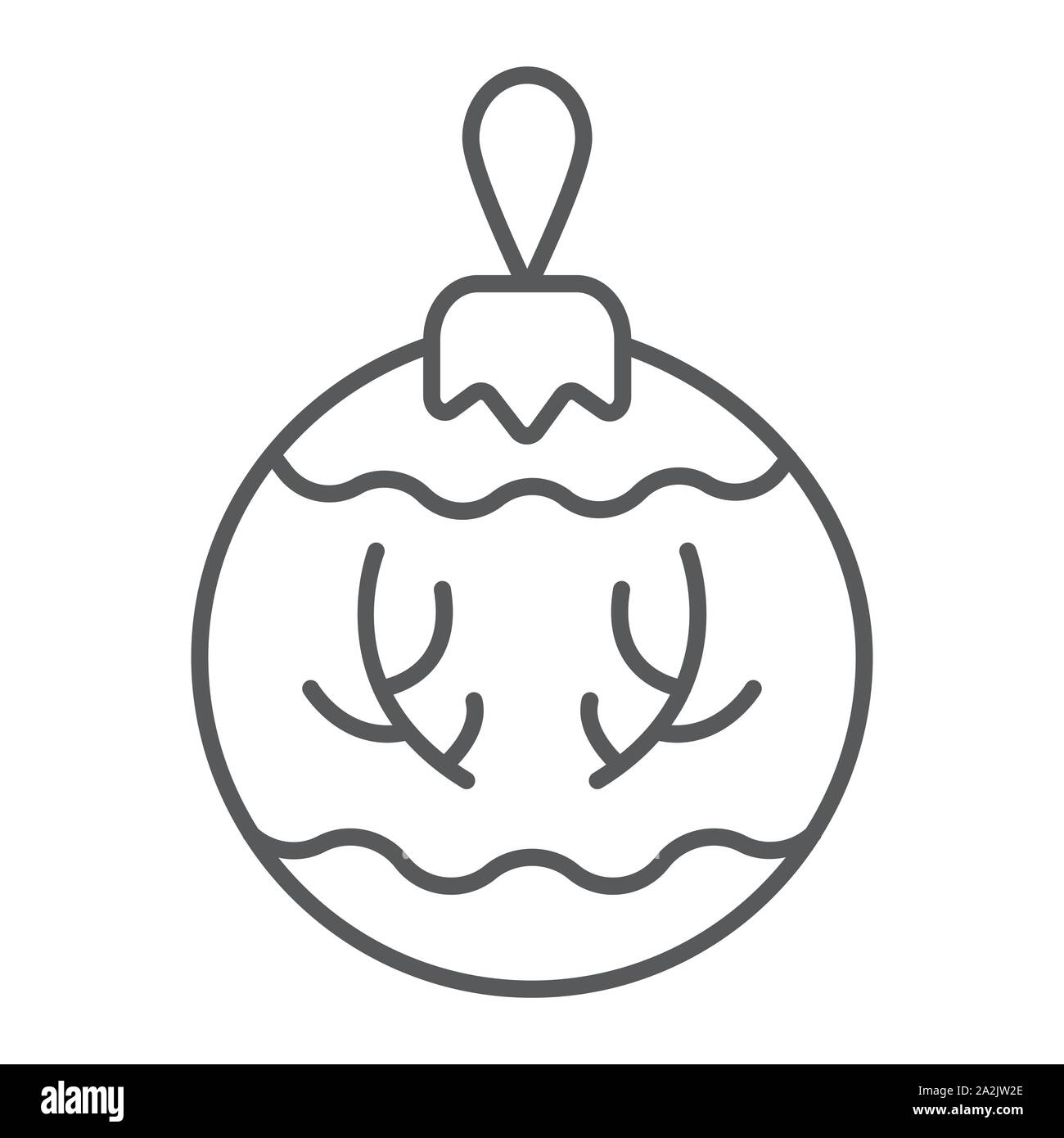 Christmas tree ball thin line icon, party and new year, glass toy sign