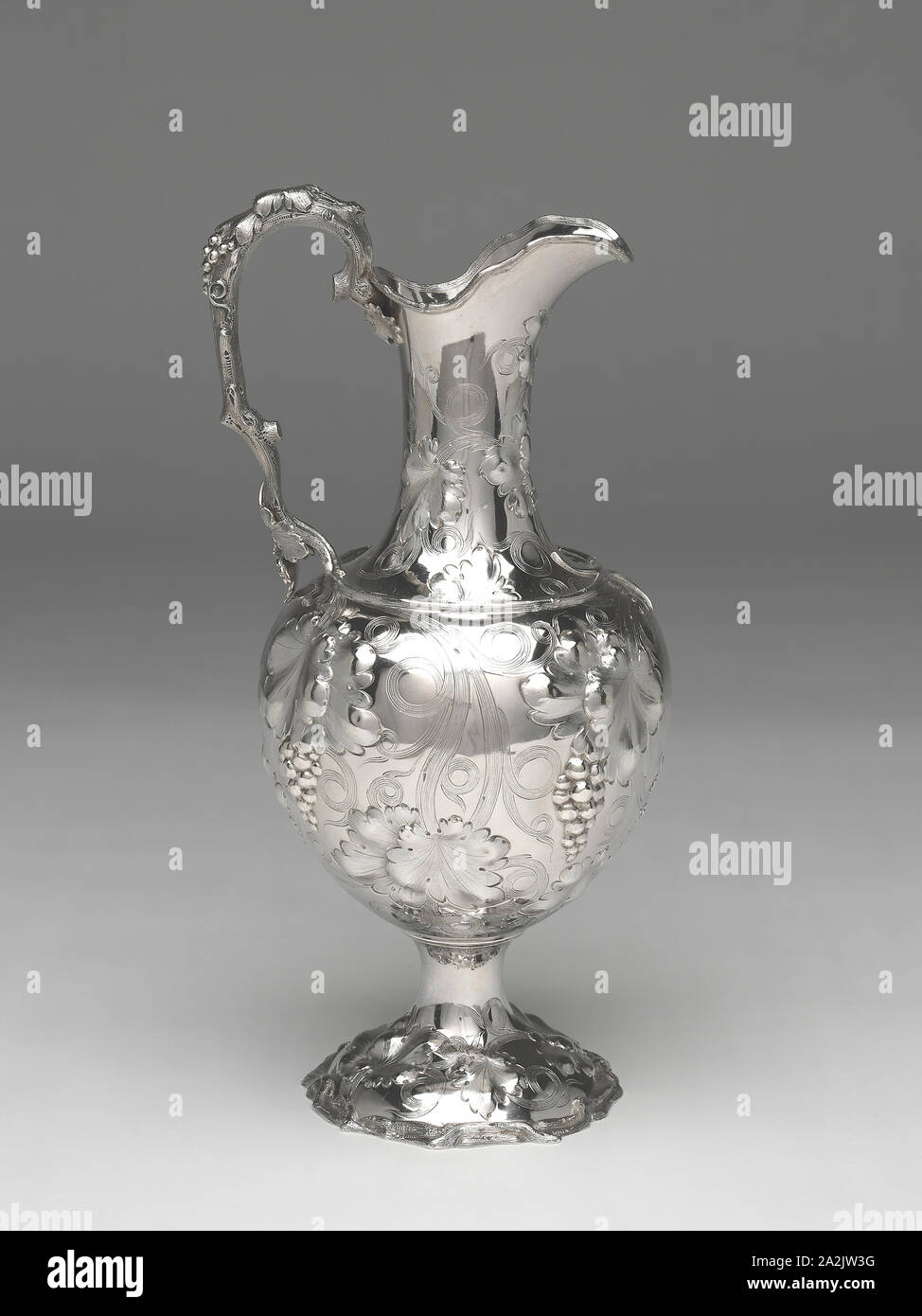 Pitcher, 1855/63, Cann and Dunn, American, 1855–1860, Retailed by John Cox and Co., American, active 1817–1863, New York, New York, Silver, 38.1 × 15.2 × 17.8 cm (15 1/4 × 6 1/2 × 7 1/2 in Stock Photo