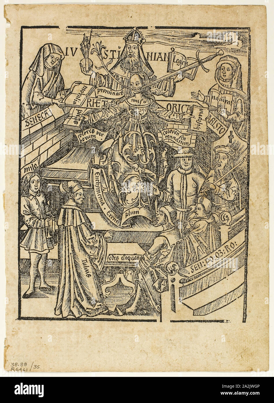 Illustration from Margarita philosophica, plate 35 from Woodcuts from Books of the XVI Century, 1517, assembled into portfolio 1937, Unknown Artist (German, 16th century), assembled by Max Geisberg (Swiss, 1875-1943), Germany, Woodcut on paper, 158 × 124 mm (image), 197 × 143 mm (sheet Stock Photo