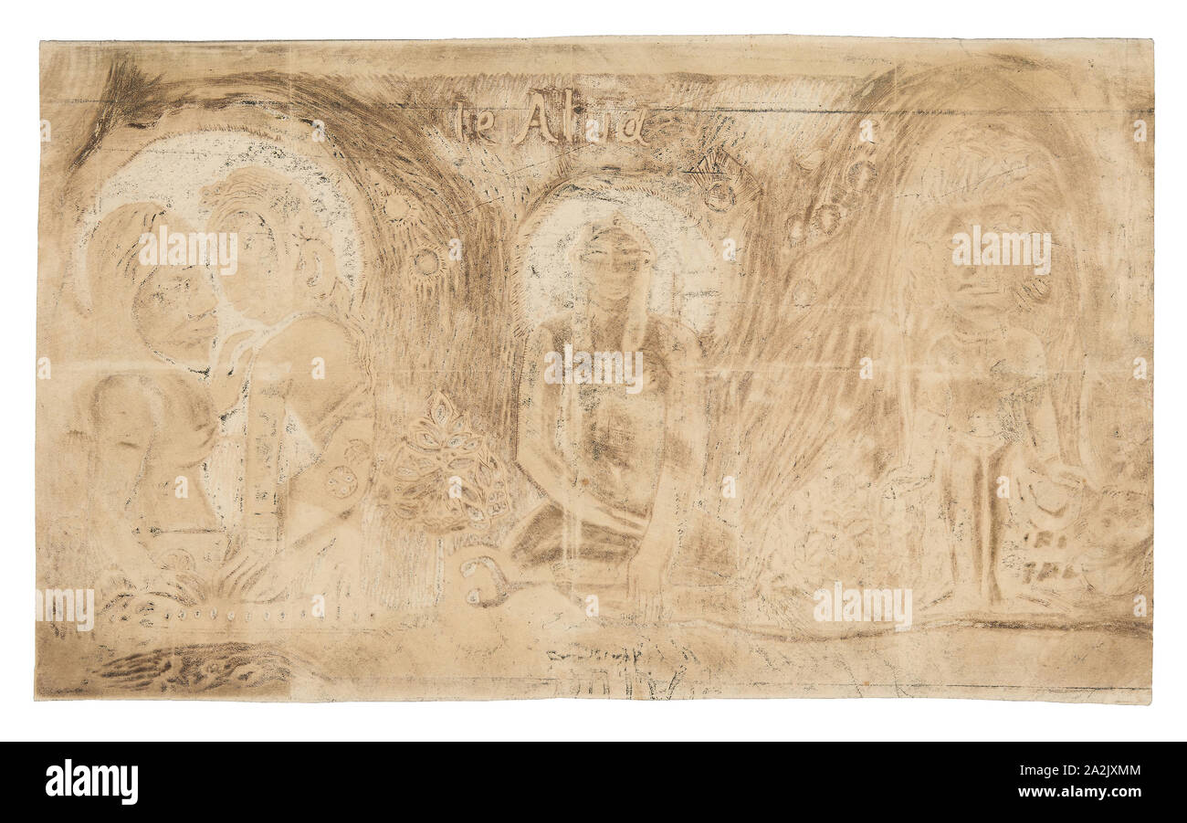 Te atua (The God), from the Noa Noa Suite, 1893/94, Paul Gauguin, French, 1848-1903, France, Wood-block print in residual brown and black inks on ivory wove paper, 202 × 346 mm (image), 206 × 346 mm (sheet Stock Photo