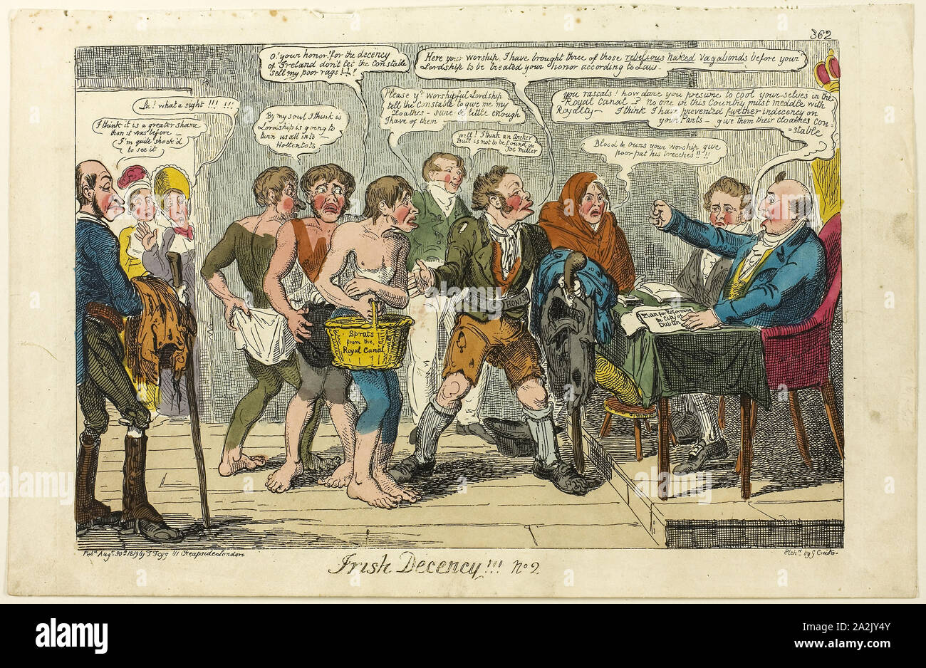 Irish Decency ! ! ! no. 2, published August 30, 1819, George Cruikshank (English, 1792-1878), published by Thomas Tegg (English 1776-1846), England, Hand-colored etching on wove paper, 219 × 331 mm (image), 255 × 393 mm (sheet, cut to plate mark Stock Photo