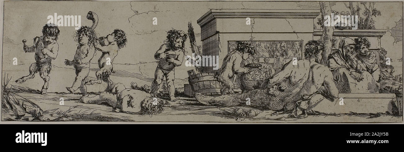 Bacchanal, 1633/78, Giulio Carpioni, Italian, 1613-1678, Italy, Etching on ivory laid paper, 123 x 406 mm Stock Photo