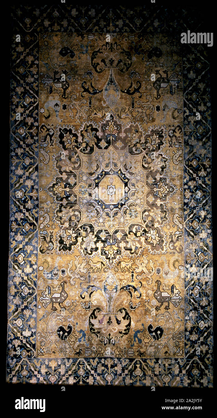 Altar Carpet, 17th century, Portugal, Arraiolas, Spain, Linen, plain weave, embroidered with wool in long-armed cross stitches, 356.7 x 191.5 cm (141 1/8 x 75 3/8 in Stock Photo
