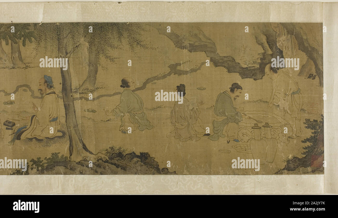 The Orchid Pavilion Gathering, Qing dynasty (1644–1911), 19th century, Chinese, China, Handscroll, ink and light colors on silk Stock Photo