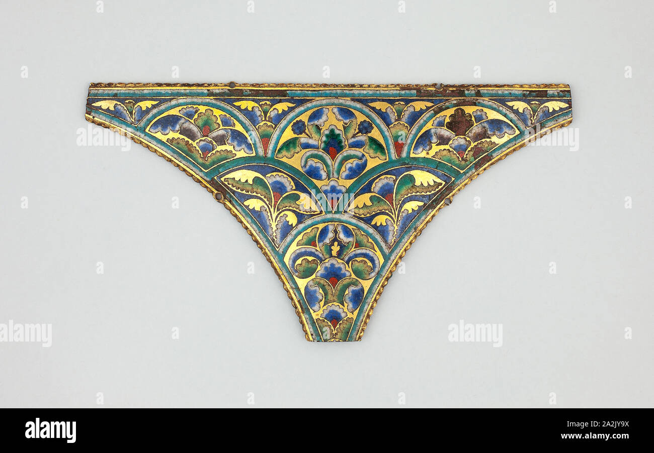 Spandrel for a Reliquary Shrine, 1170/1180, German, Cologne, Cologne, Gilt copper, champlevé enamel, 17.1 × 9.2 cm (6 3/4 × 3 5/8 in Stock Photo