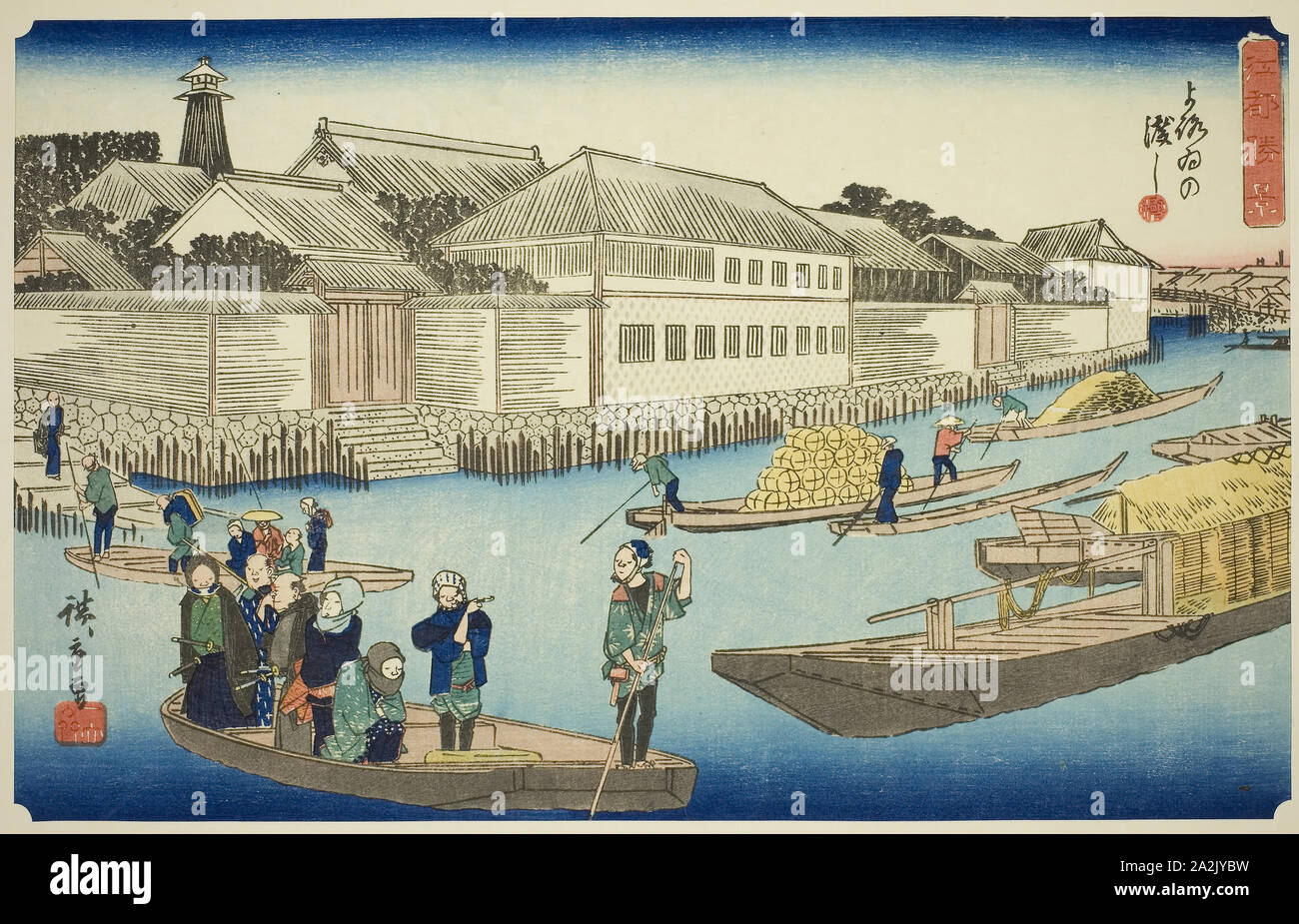 The Yoroi Ferry (Yoroi no watashi), from the series Exceptional Views of Edo (Koto shokei), c. 1835/39, Utagawa Hiroshige 歌川 広重, Japanese, 1797-1858, Japan, Color woodblock print, oban, 24.1 x 36.8 cm (9 1/2 x 14 1/2 in Stock Photo