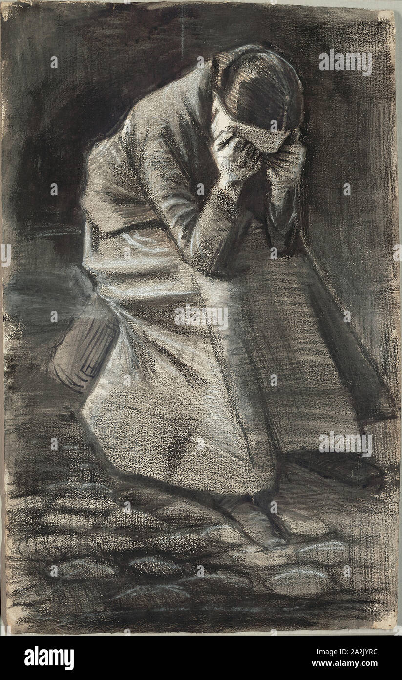Weeping Woman, 1883, Vincent van Gogh, Dutch, 1853-1890, Netherlands, Black and white chalk, with brush and stumping, brush and black and grey wash, and traces of graphite, over a brush and brown ink underdrawing on ivory wove paper, 502 x 314 mm Stock Photo