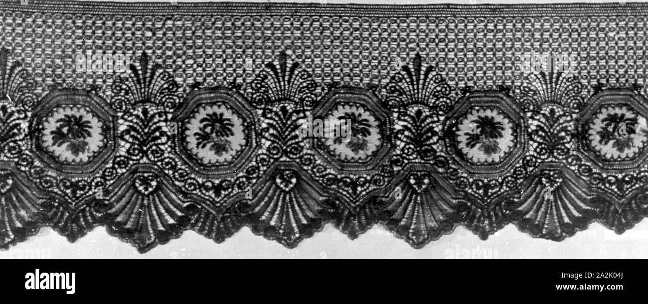 Flounce, 1870s/80s, France, Le Puy, France, Silk and mohair, bobbin straight lace, (made in horizontal strips), 26.6 × 458.4 cm (10 1/2 × 180 1/2 in Stock Photo