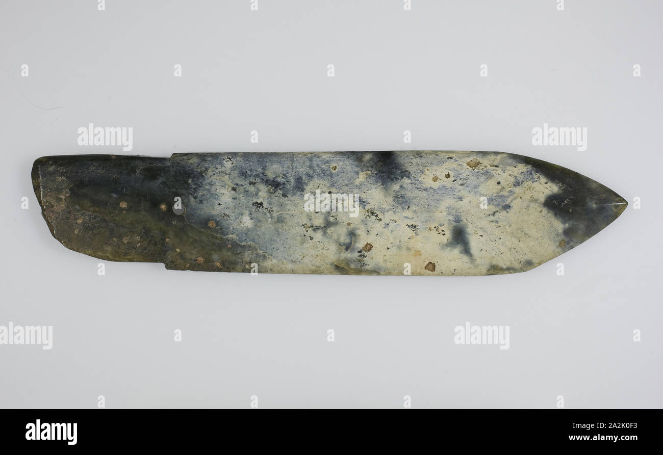 Dagger-Blade (Ge), Shang dynasty ( c. 1600–1046 B.C.), middle/late Shang, China, Jade, 19.7 × 4.1 × 0.3 cm (7 3/4 × 1 5/8 × 1/8 in Stock Photo