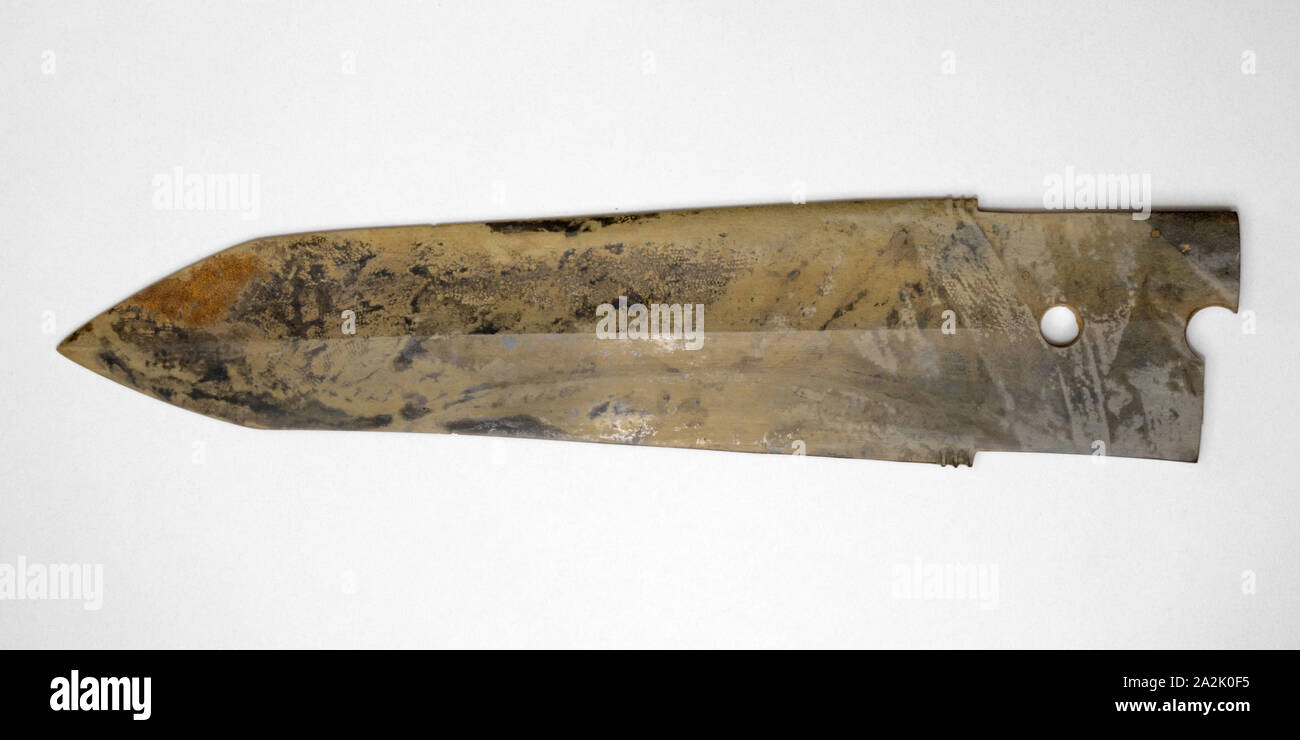 Dagger-Blade (ge), Shang dynasty (c.1600–1046 BC), 13th–11th century B.C., China, Jade, 25.7 × 5.9 × 0.5 cm (10 1/8 × 2 5/16 × 3/16 in Stock Photo