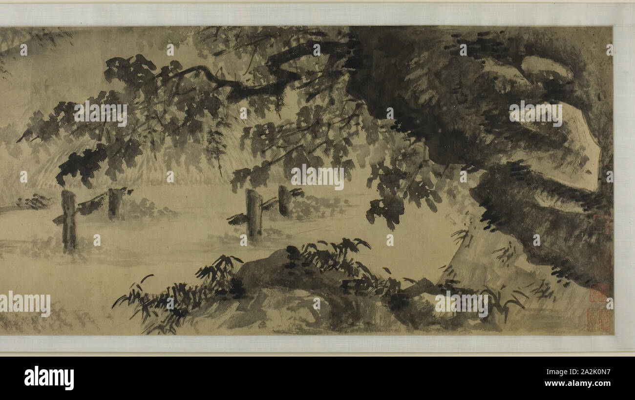 Song of a Fisherman, Ming dynasty (1368–1644), Wang Wen (1497-1576), Chinese, China, Handscroll, ink on paper, 11 1/4 × 66 in Stock Photo