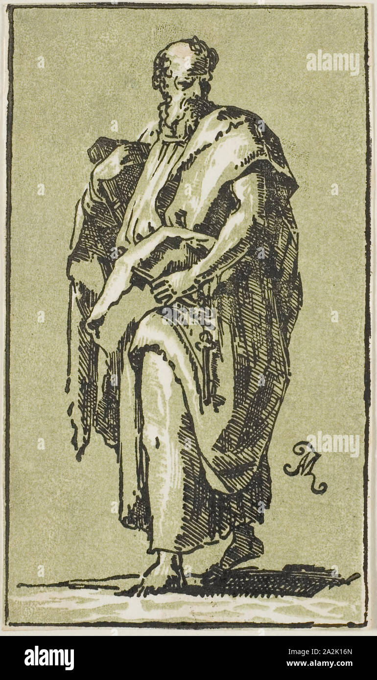 St. Peter, n.d., Conte Anton Maria Zanetti, Italian, 1680–1767, Italy, Chiaroscuro woodcut in green and black on off-white laid paper, 171 x 100 mm (image/sheet, trimmed to block Stock Photo