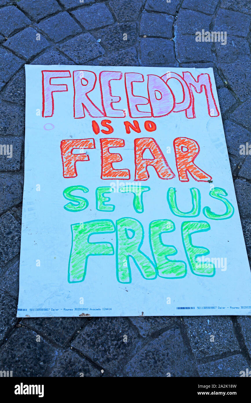 Left over signs from a women's march against gender-based violence and femicide that took place in Cape Town ,South Africa on 6 September 2019. Stock Photo