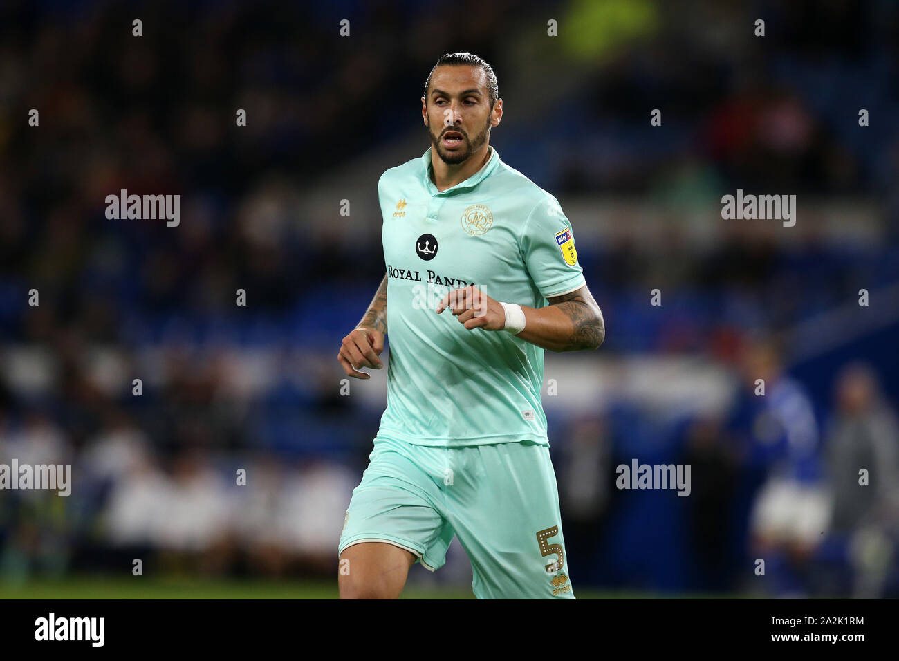 Cardiff, UK. 02nd Oct, 2019. Geoff Cameron of Queens Park Rangers in action.EFL Skybet championship match, Cardiff City v Queens Park Rangers at the Cardiff City Stadium on Wednesday 2nd October 2019. this image may only be used for Editorial purposes. Editorial use only, license required for commercial use. No use in betting, games or a single club/league/player publications. pic by Andrew Orchard/Andrew Orchard sports photography/Alamy Live news Credit: Andrew Orchard sports photography/Alamy Live News Stock Photo