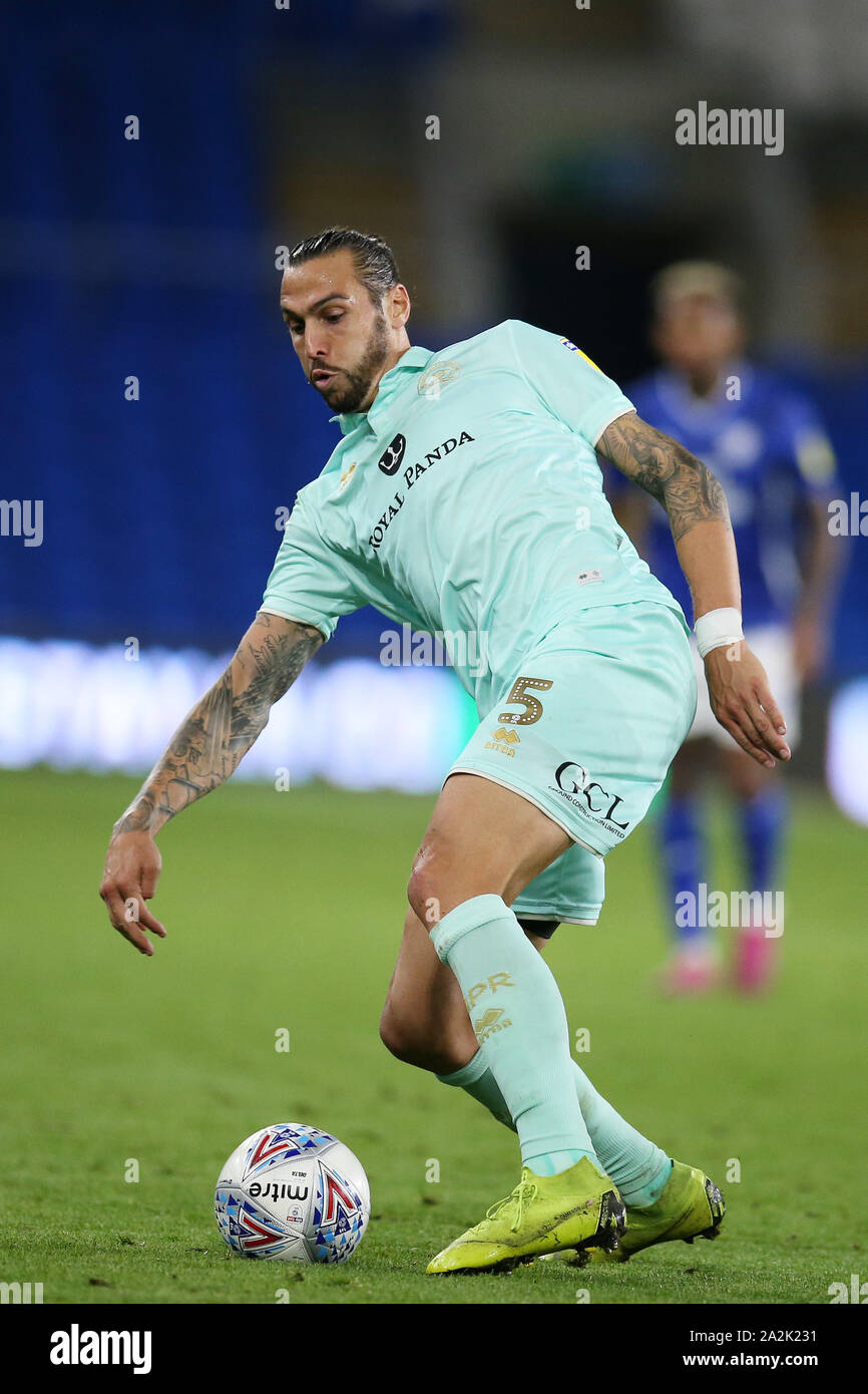 Cardiff, UK. 02nd Oct, 2019. Geoff Cameron of Queens Park Rangers in action. EFL Skybet championship match, Cardiff City v Queens Park Rangers at the Cardiff City Stadium on Wednesday 2nd October 2019. this image may only be used for Editorial purposes. Editorial use only, license required for commercial use. No use in betting, games or a single club/league/player publications. pic by Andrew Orchard/Andrew Orchard sports photography/Alamy Live news Credit: Andrew Orchard sports photography/Alamy Live News Stock Photo