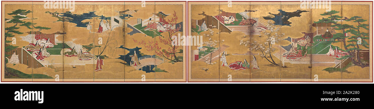 The Tale of Genji, early 17th century, Japanese, Japan, Pair of six ...