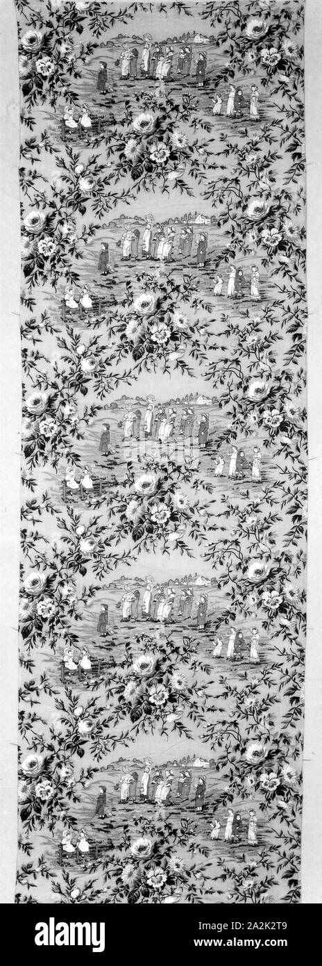 Panel (Furnishing Fabric), c. 1880/90, After Kate Greenaway (American, 1846-1901), Engraved and printed by Edmund Evans (American, 1826-1905), United States, Cotton, plain weave, roller printed, 65.4 x 203.2 cm (25 3/4 x 80 in Stock Photo