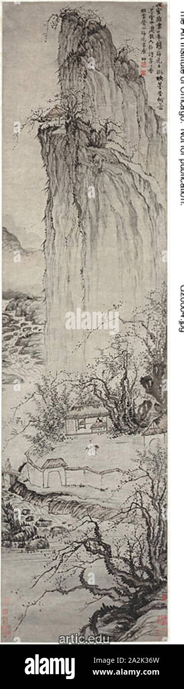 The Plum Blossom Studio in the style of Li Cheng, Qing dynasty (1644–1911), late 17th century, Mei Chong, Chinese, 1623-1697, China, Hanging scroll, ink and light colors on paper, 71 × 18 1/2 in (180.3 × 47 cm Stock Photo
