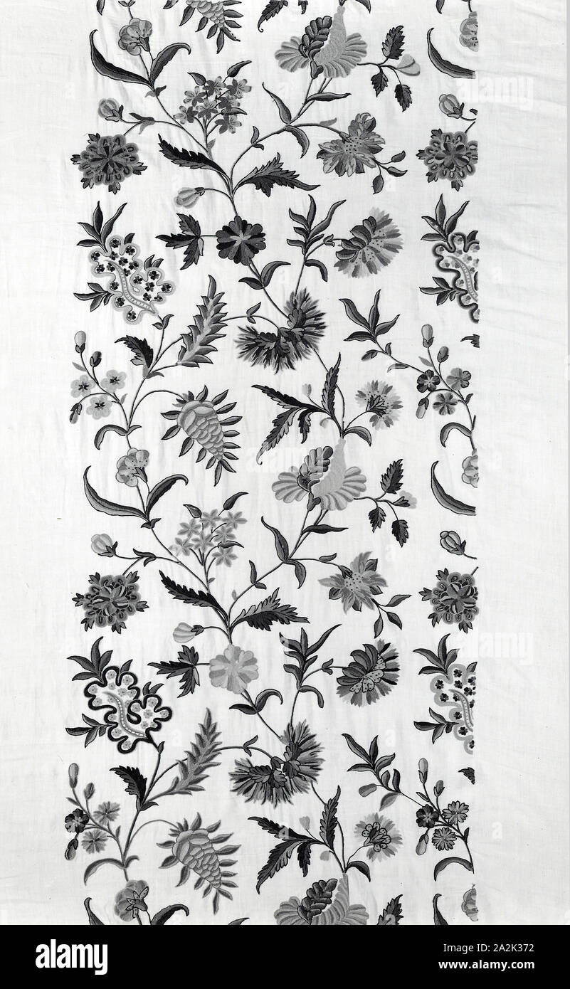 Panel, 18th century, England, Linen, plain weave, embroidered with wool in chain stitch, French knots, 279.3 × 51.3 cm (110 × 20 1/8 in Stock Photo