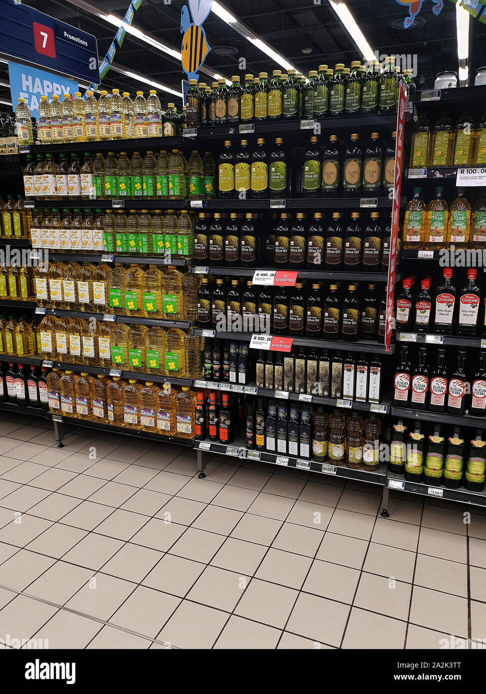 Sunflower and Olive Oil aisle in a Pick n Pay supermarket, South Africa
