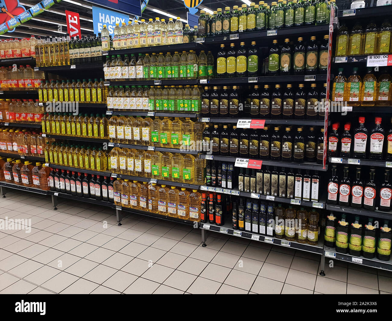 Sunflower and Olive Oil aisle in a Pick n Pay supermarket, South Africa
