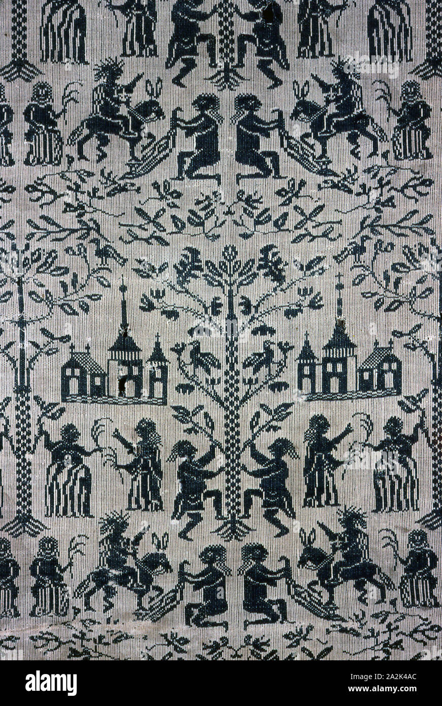 Panel Showing Christ’s Entrance into Jerusalem, 17th century, Germany, Schleswig-Holstein (from North Friesland, Bredstedt), Schleswig-Holstein, Linen and wool, plain weave, tied and free double cloth, 143.9 x 81.7 cm (56 5/8 x 32 1/8 in Stock Photo