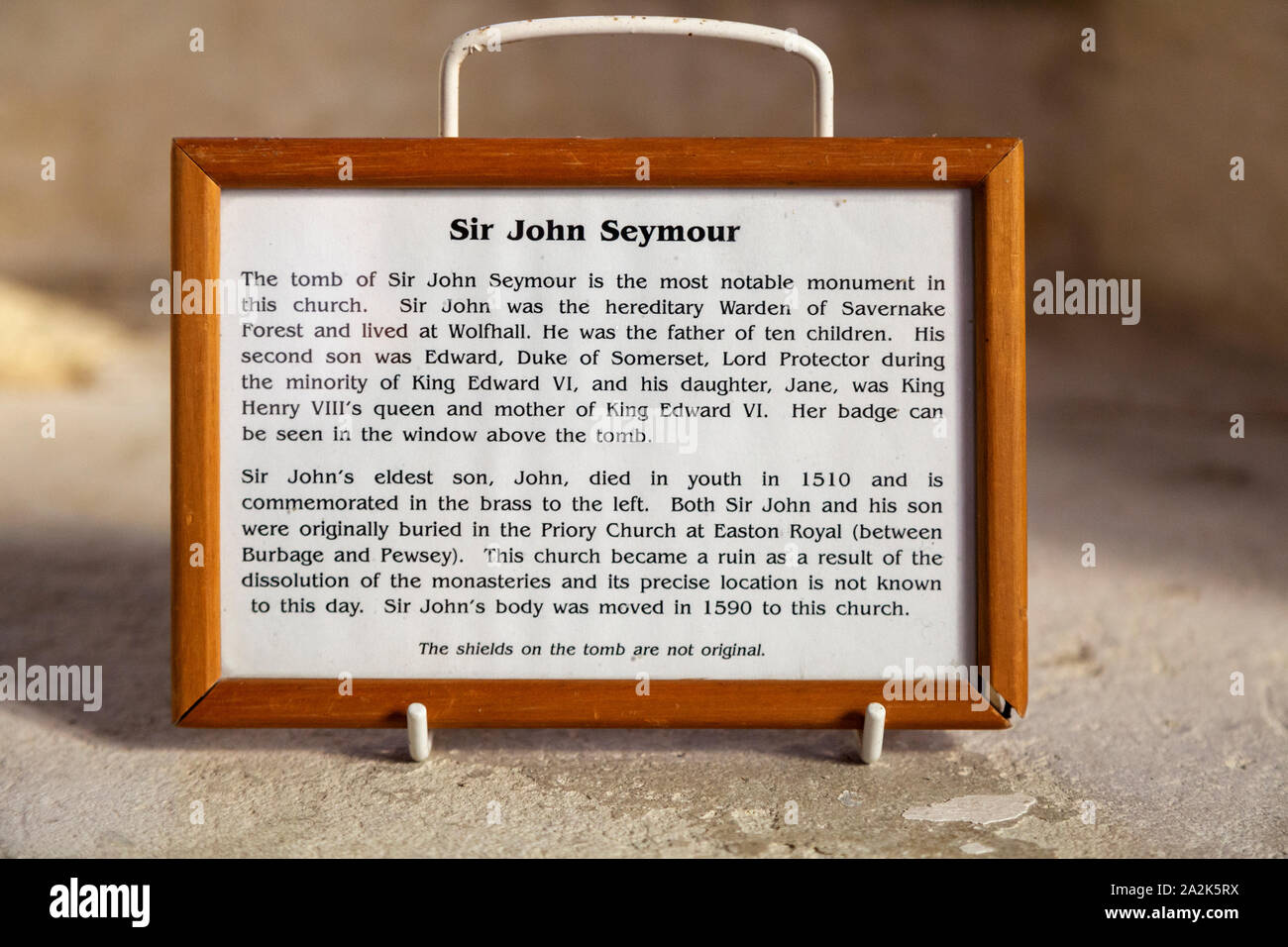 Information relating to Sir John Seymour tomb and memorial brass of his