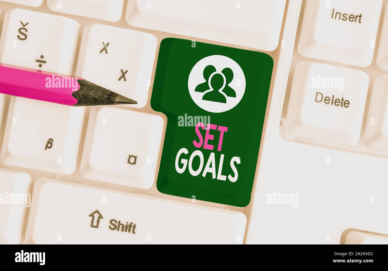 Text sign showing Set Goals. Business photo text Defining or achieving ...