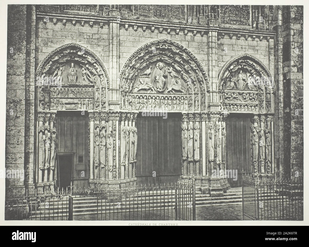 Main Portal, Chartres Cathedral, c. 1860, printed c. 1873, Édouard Baldus, French, born Germany, 1813–1889, France, Heliogravure (photogravure), 30.7 × 42.5 cm (image), 45.3 × 63.4 cm (paper Stock Photo