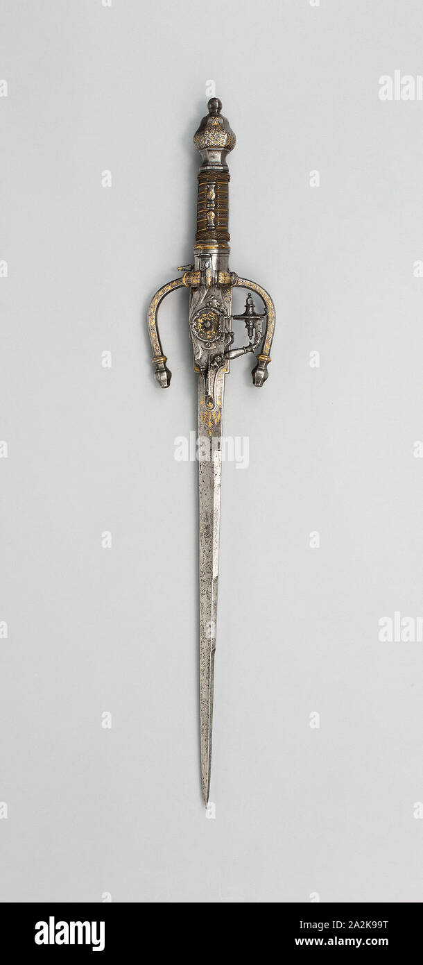 Dagger with Wheel-Lock Pistol, 1600/25, Italian, Italy, Steel, wood, iron, brass, and copper, L. 52 cm (20 1/2 in Stock Photo