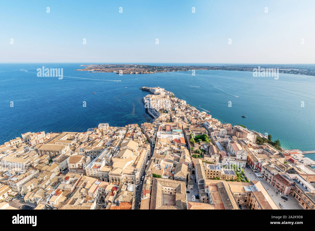 Coastline town Syracuse Sicily and old Ortigia island Stock Photo