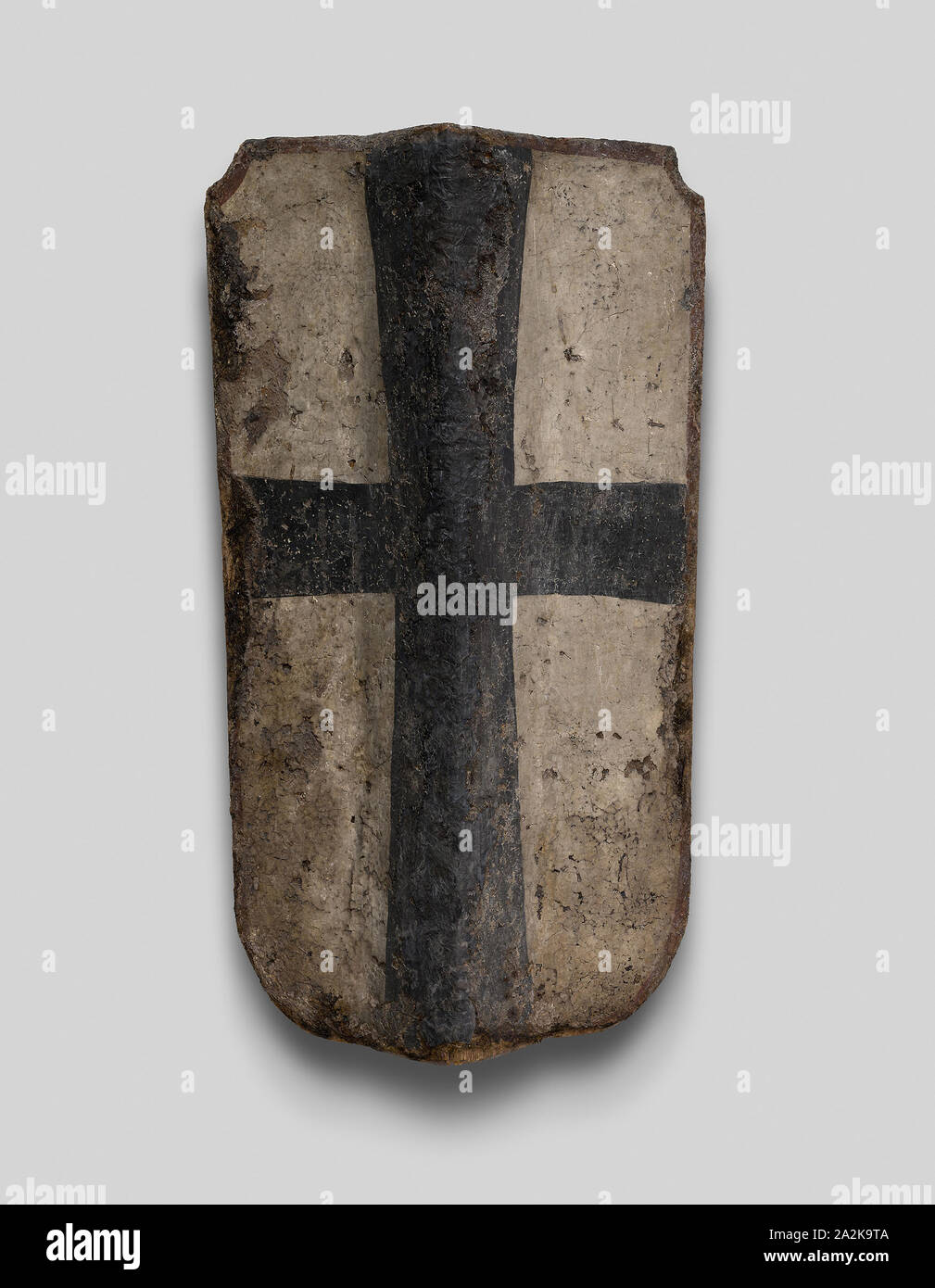 Hand Pavise with the Coat of Arms of the Teutonic Order, c. 1450, German, Germany, Fir, iron, hemp fiber, gesso, and pigment, 63.5 × 34.9 cm (25 × 18 3/4 in Stock Photo