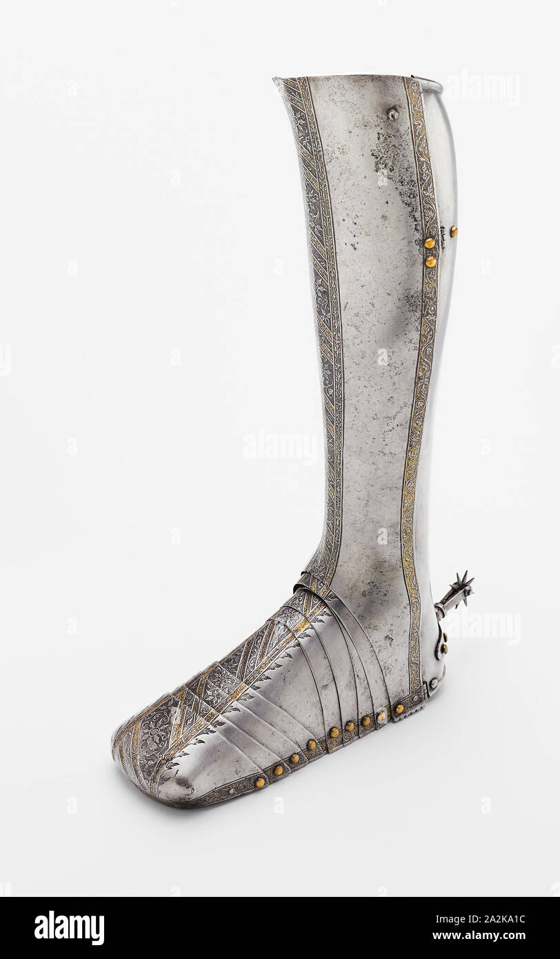 Left Greave and Sabaton, 1540/50, Attributed to Wolfgang Grosschedel,  (German, 1517-1562) Landshut, Landshut, Steel and gilding, H: 81.3 cm (32  in Stock Photo - Alamy
