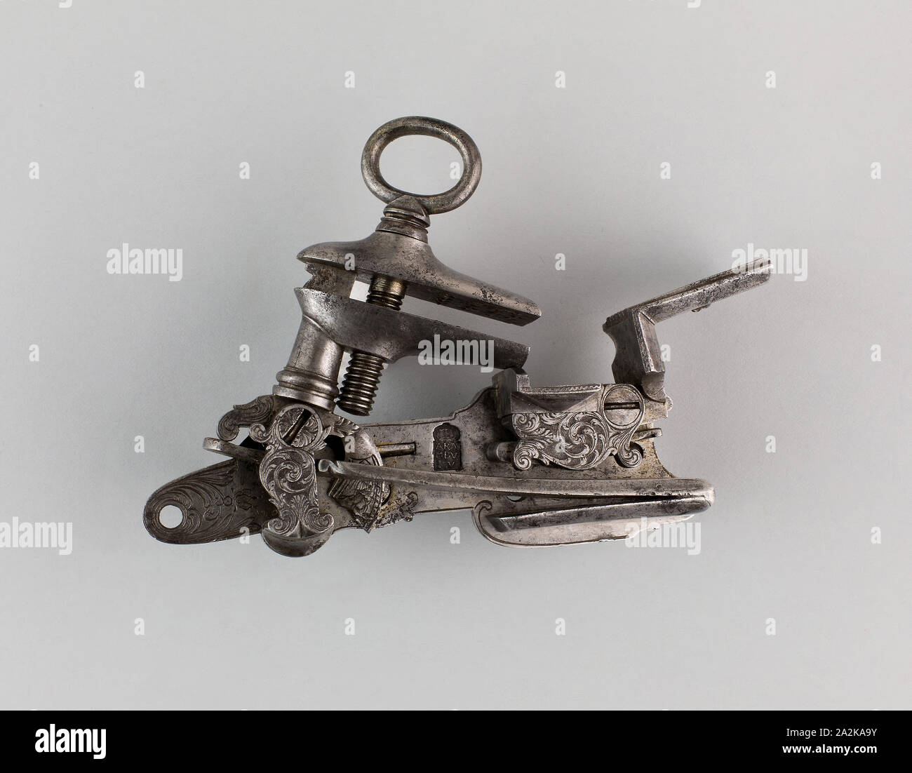 Miguelet Gunlock, 1740/1760, Spanish, Ripoll, Europe, Steel, L. 12.7 cm (5 in Stock Photo