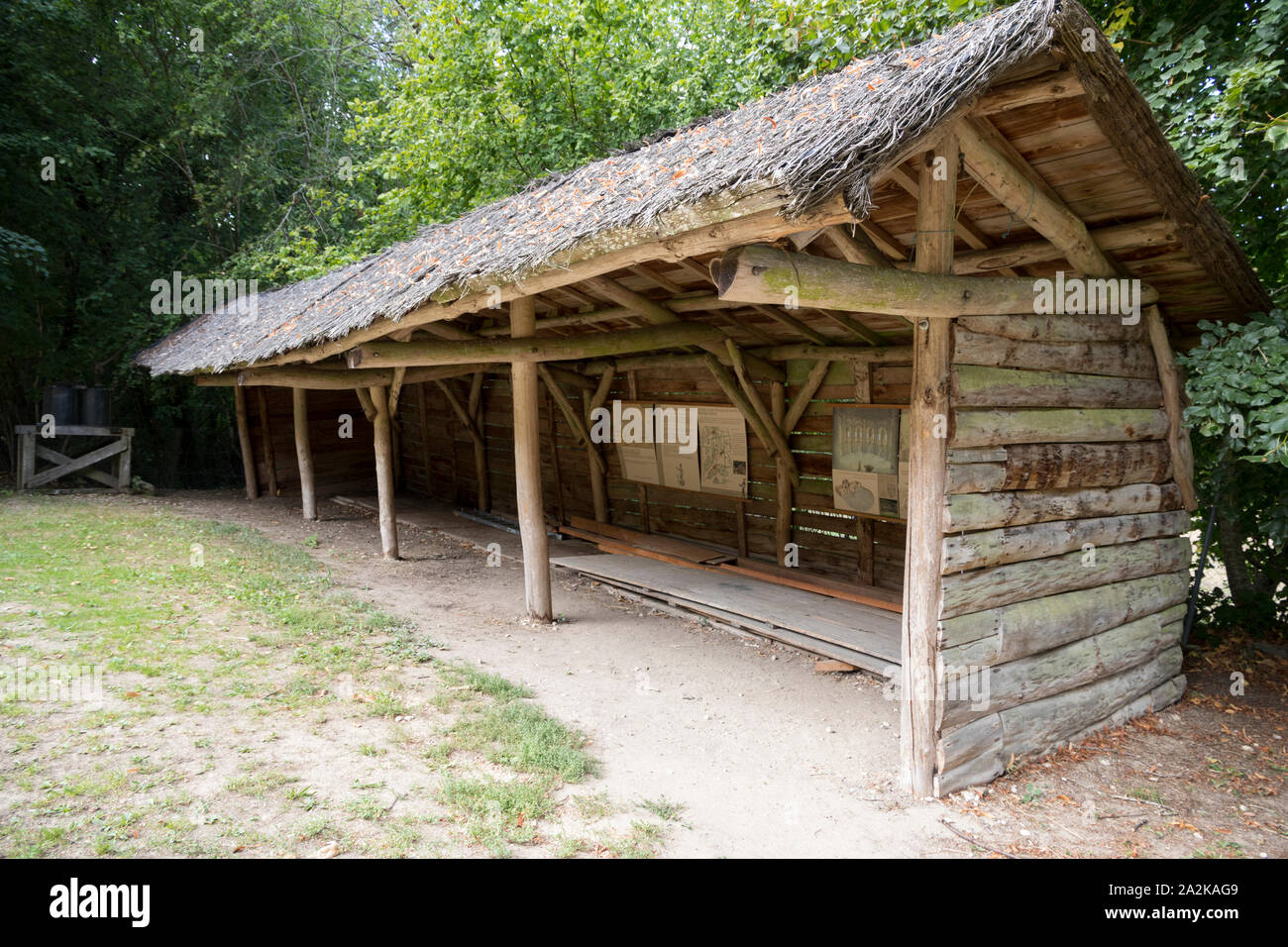 Reconstructed Shelter, Roman Amphitheatre, Gennes, France Stock Photo