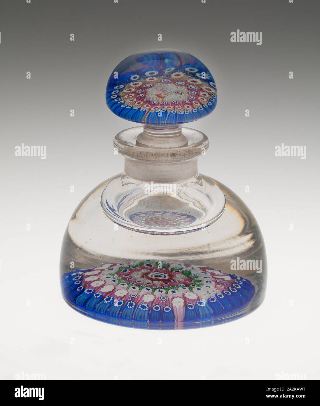 Inkwell, 1848, Whitefriars Glasshouse, English, founded late 17th century, London, Glass, blown with millefiori canes, 14.6 x 11.9 cm (5 3/4 x 4 11/16 in Stock Photo