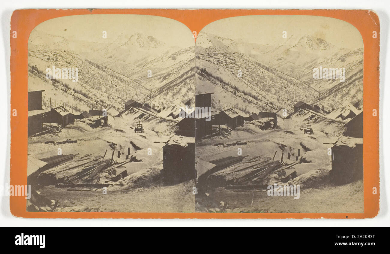 Bingham Canon, Telegraph Mine, near Salt Lake Utah, n.d., C. W. Carter, American, 1832–1918, United States, Albumen print, stereo, 9.4 x 8 cm (each image), 10 x 17.6 cm (card Stock Photo