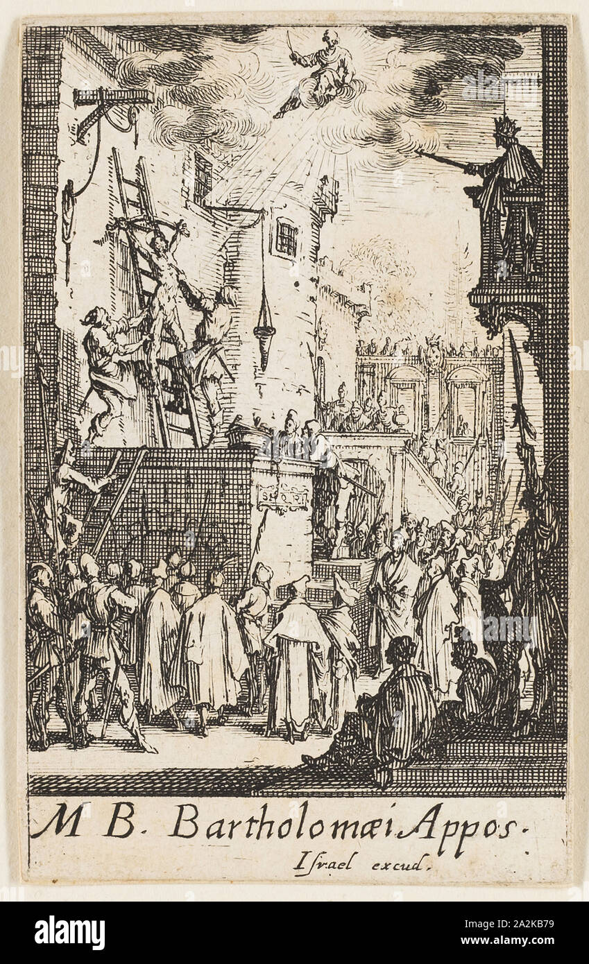 Martyrdom of Saint Bartholomew, plate nine from The Martyrdoms of the Apostles, n.d., Jacques Callot, French, 1592-1635, France, Etching on paper, 73 × 46 mm Stock Photo