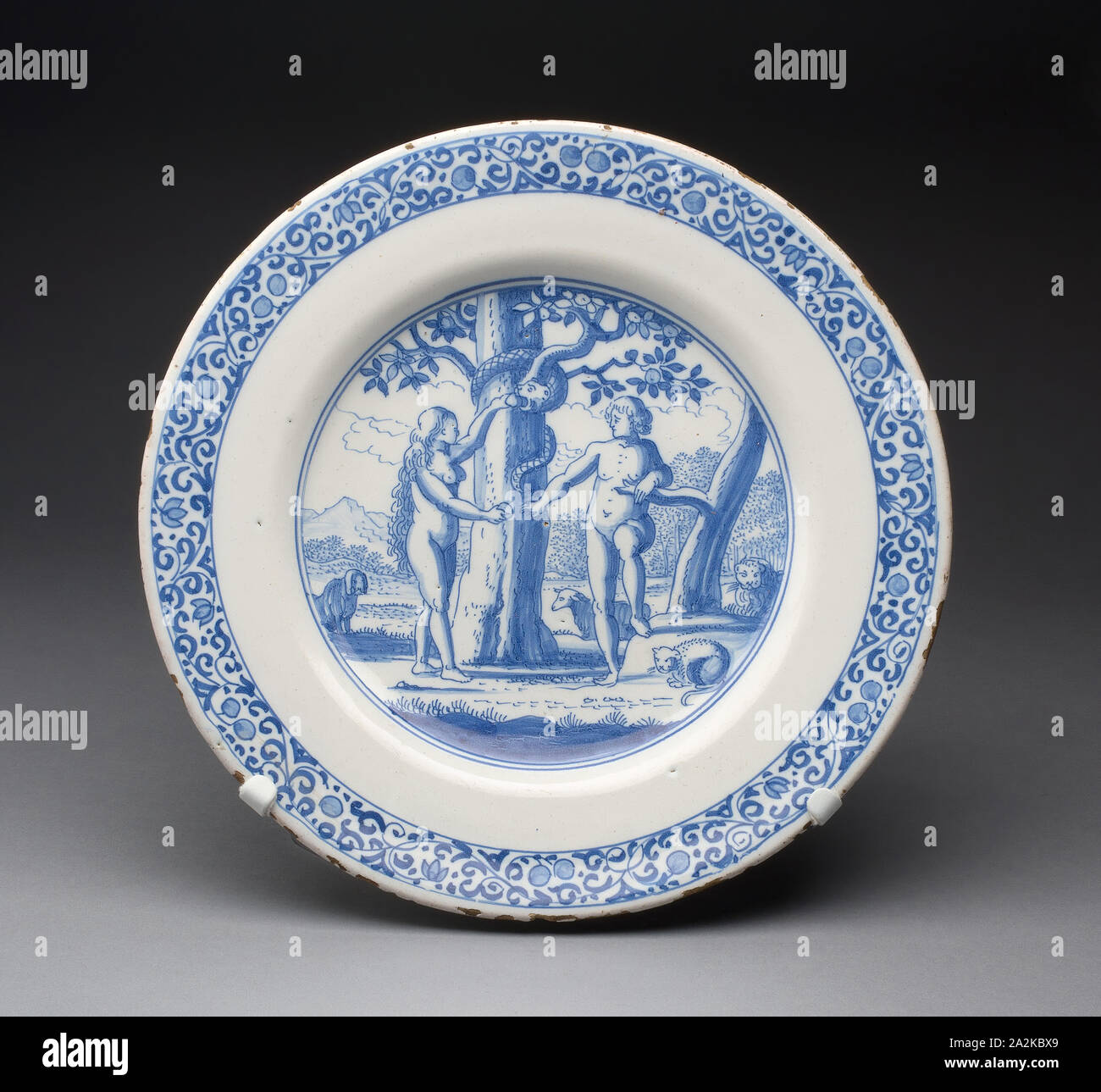 Plate, c. 1670, Dutch, Delft, Delft, Tin-glazed earthenware (Delftware), Diam. 35 cm (13 3/4 in Stock Photo