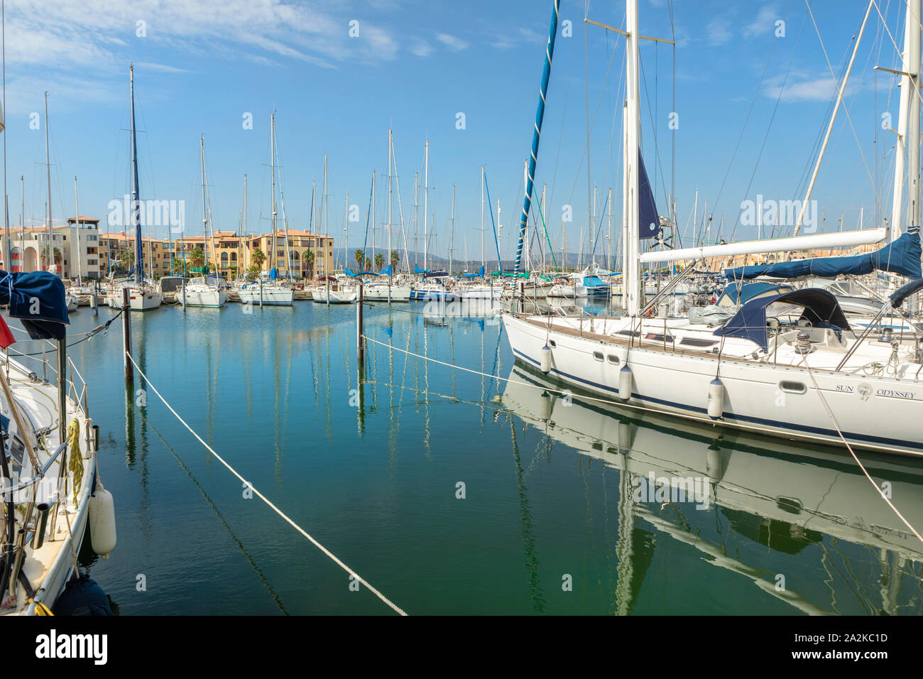 The marina at Port Leucate, South of France. Stock Photo