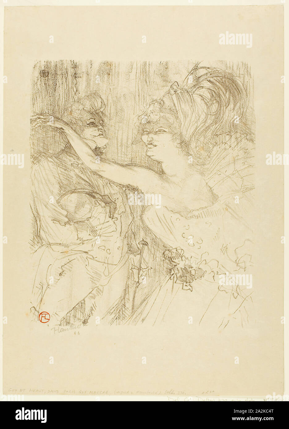 Guy and Mealy, in ‘Paris qui Marche’, 1898, Henri de Toulouse-Lautrec, French, 1864-1901, France, Color lithograph on cream wove paper, 277 × 233 mm (image), 401 × 288 mm (sheet Stock Photo