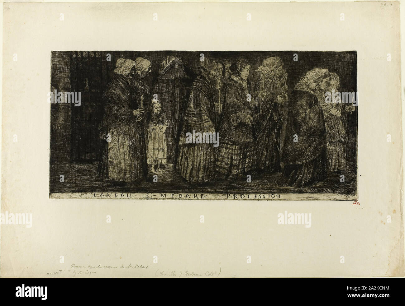 Procession in the Crypt of St. Medard, 1859, Alphonse Legros, French, 1837-1911, France, Etching on cream laid paper, 194 × 401 mm (plate), 356 × 520 mm (sheet Stock Photo